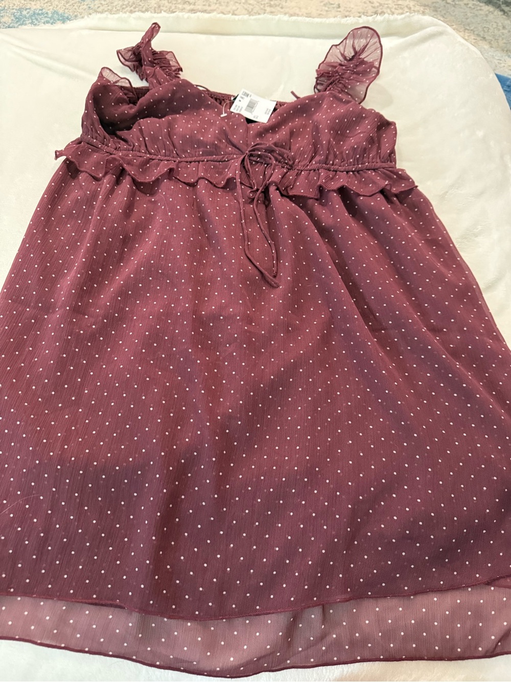 American Eagle NEW Summer Maroon Sun Dress Dots Dress Size Large E14